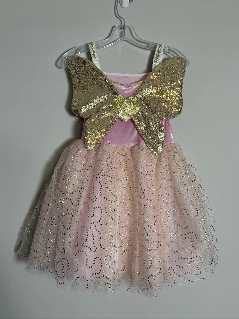 FAO Schwarz Girls Pink/Gold Sequined Tutu Fairy Princess Dress w/ Wings Size 7-8